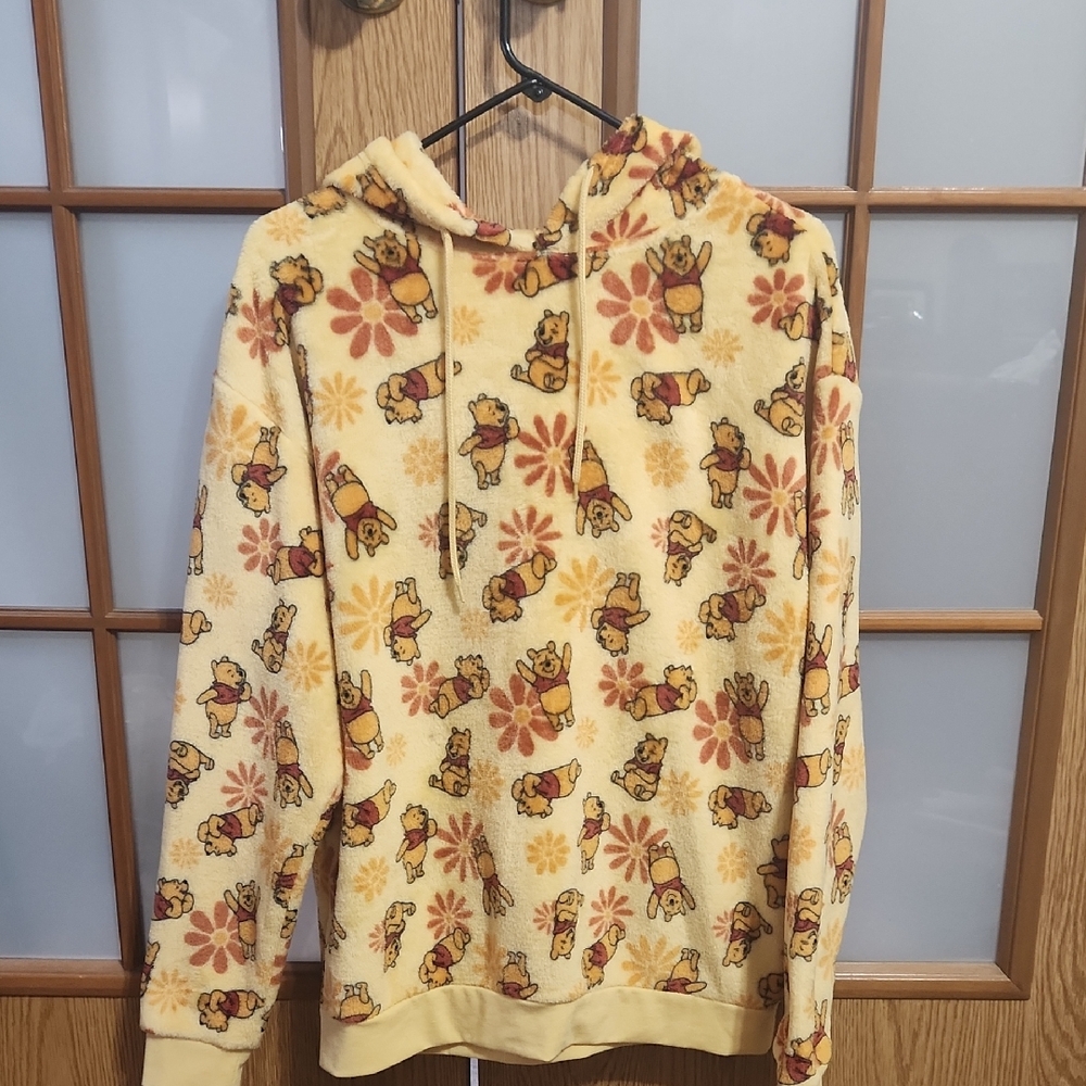 Disney Winnie The Pooh Yellow Flower Fleece Hoodie Juniors Large